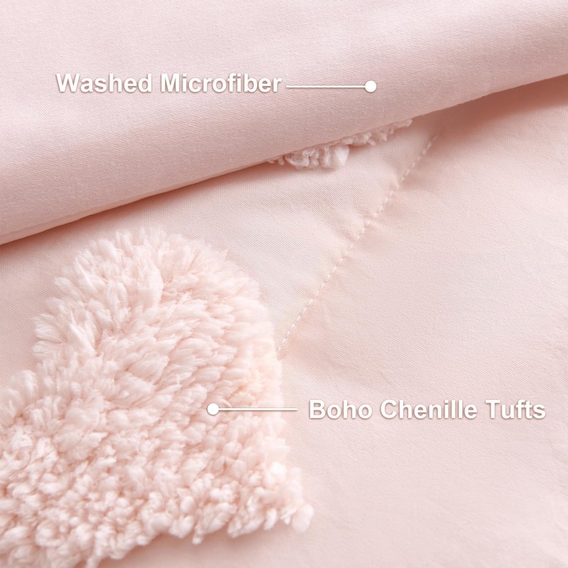Bildenly Boho Tufted Comforter Set Queen Size Pink Heart Tufted