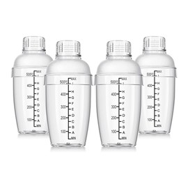 Geroosaty 4 Pcs Plastic Cocktail Shaker Hand Drink Mixer Shaker with Scales and Strainer Top Clear Shaker Cup with Measurements