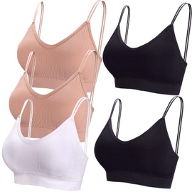 BQTQ 5 Pieces Bralette, V-Neck Cami Top Bra, Bralette Women, Sleeping Bra for Women, Girls, Black, White, Beige