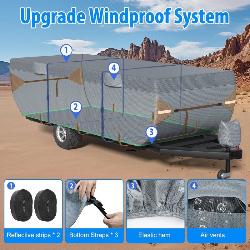 Mofeez Pop Up Camper Cover 12-14ft, 7 Layers Top Extra-Thick