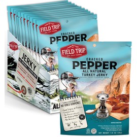 Field Trip Turkey Jerky | Gluten Free Jerky, Low Carb, Healthy High Protein Snacks with No Nitrates, Made with All Natural Ingredients | Cracker Pepper | 1oz Bags, 12 Pack