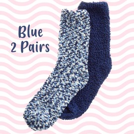 Metzuyan Ladies Chunky Fluffy Winter Lounge Slipper Boot Bed Sock Popcorn Style Blue Size UK 4-8