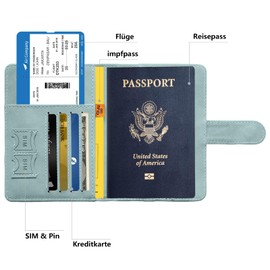Toctax Passport Cover and Suitcase Tag Set, Passport Case with RFID Blocker, Passport Organiser, Passport Cover for Men and Women, Passport Cover for Travel Essentials (Light Blue)