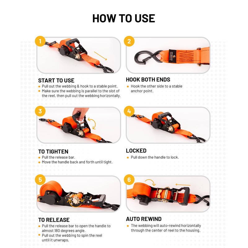 Strapinno 2PCs Retractable Ratchet Tie-Down Straps,5,000 lbs Break Strength- 2