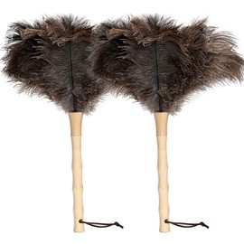 iHUFeather Ostrich Feather Duster 16 inch Feather Duster Fluffy Natural Genuine Ostrich Feathers with Wooden Handle and Eco-Friendly Reusable Handheld Ostrich Feather Duster for Cleaning Supplies