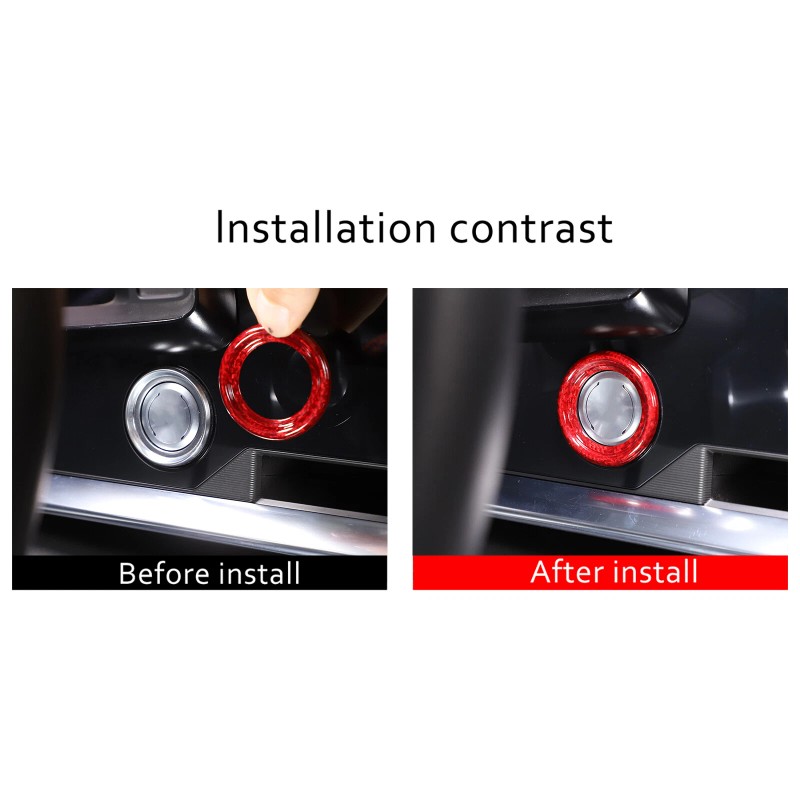 carpart2021 Red Carbon Fiber Push To Start Button Cover Trim