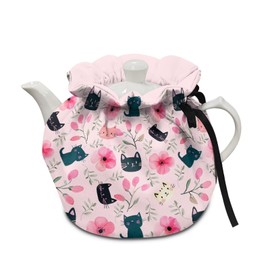 UOQFHHM Teapot Thermal Cover Cat and Floral Print Tea Cozy for Teapot Insulated Teapot Can be Used as a Thermal Cover at Breakfast Decorative Accessories for Dining Tables Coffee Tables