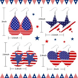 4th of July Leather Earrings,AUGSUN 9 Pairs American Flag Patriotic Faux Leather Earrings Independence Day Teardrop Earrings for Women