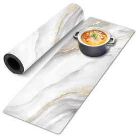 Thermo Heat Resistant Table Runner and Trivet for Hot Dishes - Waterproof Hot Plates to Protect Table and Countertop - Kitchen & Dining 350F Heat Protector 40" - White Golden Marble