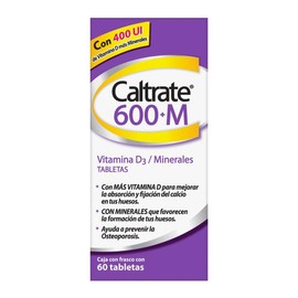 Caltrate 600M Suplemento Multivitamínico De Calcio, con Vitamina D y Minerales, 600 mg, 60 Tabletas