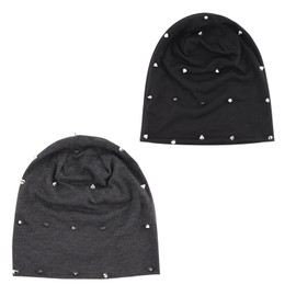 GENEMEN Mens Goth Hat Nail Skull Hats Fall Winter Warm Beanies (Nail-Black+Dark Gray)