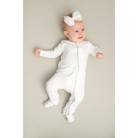 Little Leaf Kids Co., Soft Magnetic Baby Boys Girls Footie Pajamas, Magnetic Closure, One Piece with Mitten Cuffs White