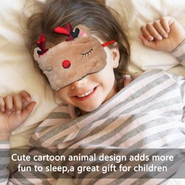VerteLife Sleeping Eye Mask Christmas Sleeping Mask Soft Plush Sleeping Mask Novelty Travel Eye Cover Cartoon Animal Blindfold for Children Adults (Christmas Antlers)