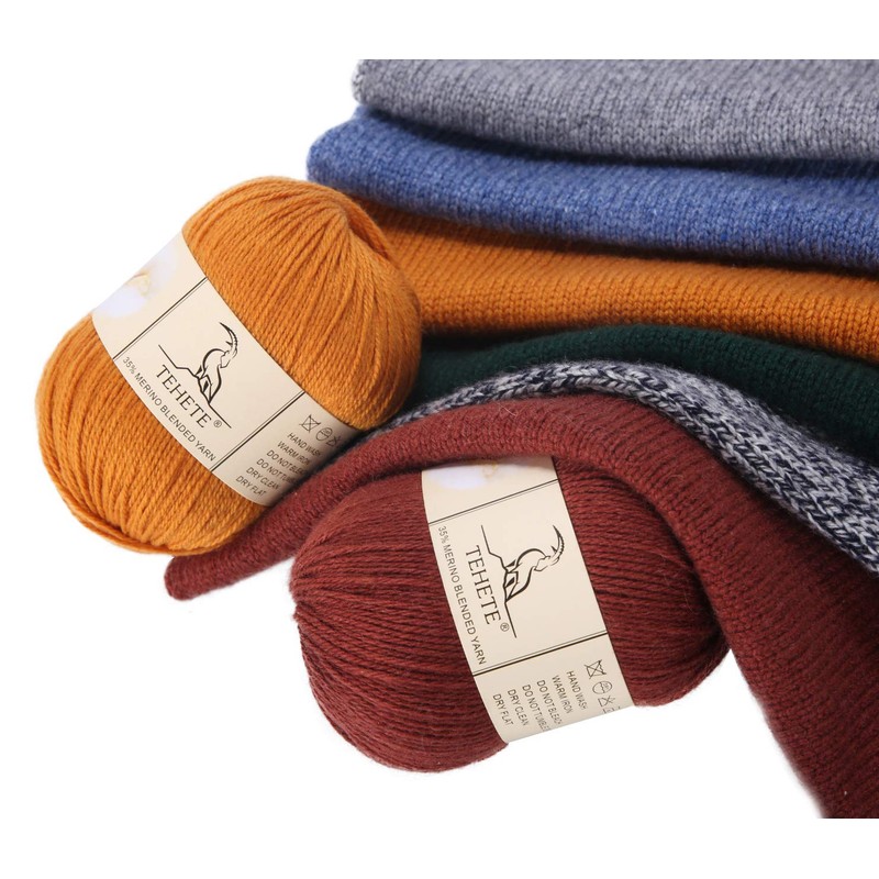 TEHETE Merino Wool Yarn for Knitting 3-Ply Soft Crochet Yarn