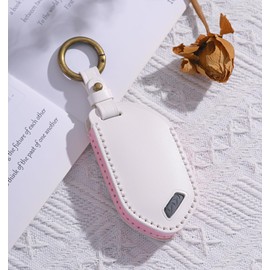 White Key Fob Cover Fit for Kia Telluride Accessories 2023 2024, 5 Buttons Leather Key Fob Shell Case for KIA Sorento EV9 2024 with Keychain, Keyless Entry Remote Smart Key Protector