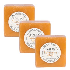 LIYALAN LIYALAN Turmeric Soap Bar 3.88 oz each Bar for Face Body Acne,Smooth Skin,Cleansing Natural Handmade Soap contains 3 bars