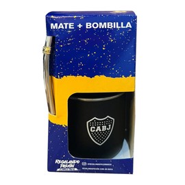 Regalando Pasion Mate Boca Juniors Black Stainless Steel Mate with Straw by Regalando Pasión