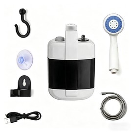 qiyue Portable Rechargeable Camping Shower Pump, 2000mAh Battery Outdoor Shower Head Sprayer, Electric Water Pump Draws Water from Bucket for Camping Hiking Travel Car Washing Pet Cleaning