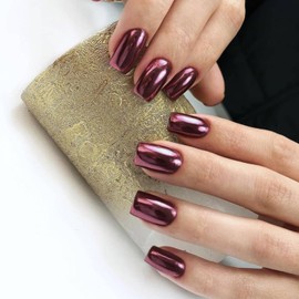 Red Purple Chrome Press on Nails Short Square,SXVME Gold Nail Fake Nails Medium Plating Mirror Metal Acrylic Nails,False Nails Metallic Nails Press ons Medium Length,Shiny Nail Glue on in 24PCS
