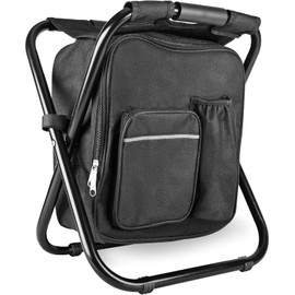 Kikerike Backpack Stool Cooler Chair Heavy Duty 400 LBS Max Load Portable Lightweight Folding Fishing Cooler for Camping Hunting Fishing - Black