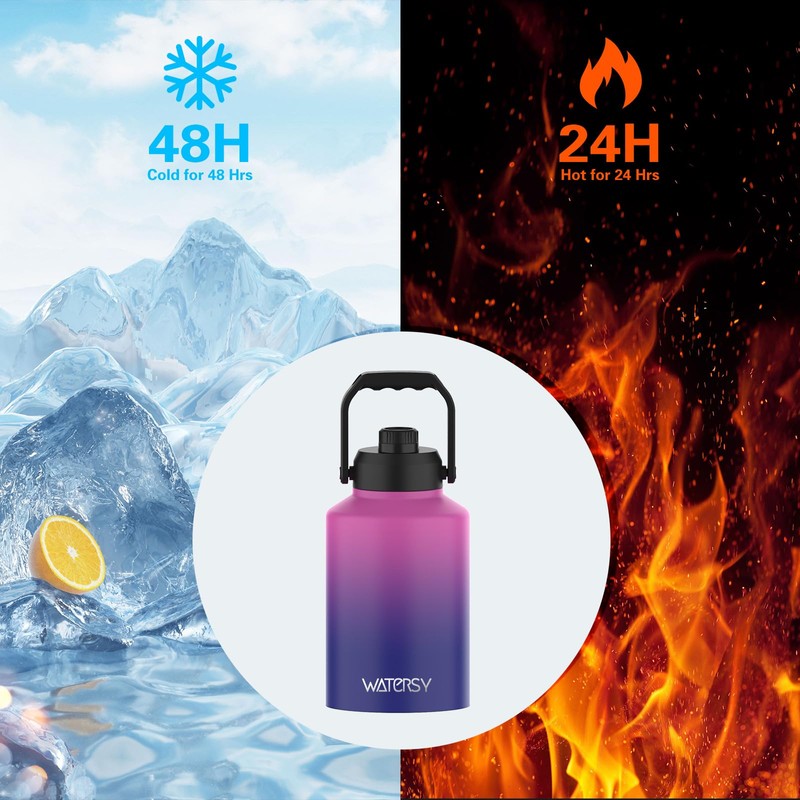 WATERSY Half Gallon Water Bottle Insulated(Cold for 48 Hrs),BPA Free&Leak