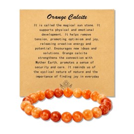 Natural Orange Calcite Bracelet for Women, Sun Stone Healing Crystal Adjustable Stretchy 8mm Round Beads Bracelets Reiki Chakra Man Jewelry Gifts (Orange Calcite)