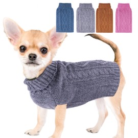 XS Dog Sweater Dog Clothes for Small Dogs Winter Chihuahua Clothes Warm Small Dog Sweater Solid Puppy Sweater Pet Yorkie Clothes Doggy Turtleneck Knitted Cat Sweater (Grey, X-Small)