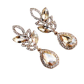 Extra LARGE Antique Retro Art Deco Vintage Style Citrine Amber Champagne Topaz Pear Chunky Rhinestone Pageant Drag Queen Bridal Prom Wedding Statement Earrings