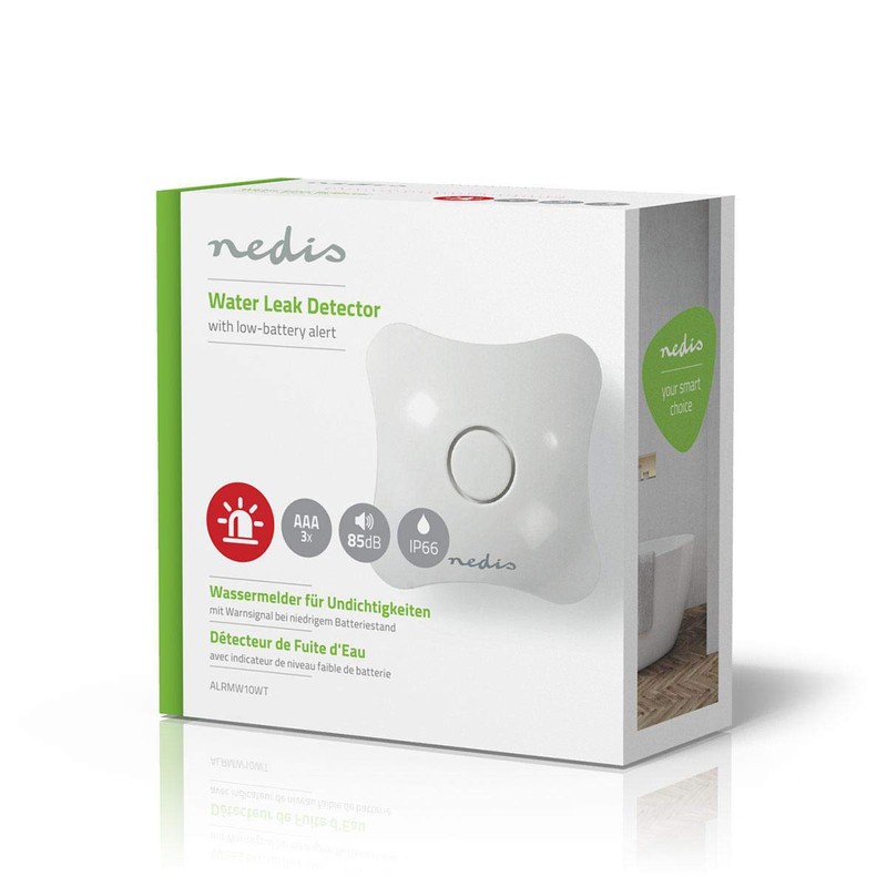 Nedis Water Leak Alarm with 85dB Built-in Siren, Stand-alone &