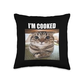Silly Staring Cat I'm Cooked Meme Throw Pillow