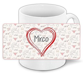 Liebestasse mit Namen Mirco und schönem Love-Motiv mit Herzen - Keramiktasse Freundschafts-Tasse