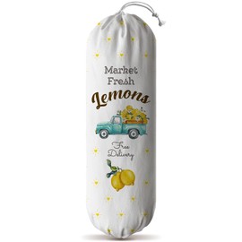 Hglian Cut Grocery Plastic Bag Holder Dispenser Market Fresh Lemons Buffalo Check Truck Shopping Trash bags Storage Container Organizer for Kitchen Farmhouse Hanging Decor Gifts for Women