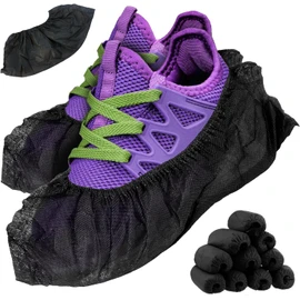 AMZ Disposable Boot and Shoe Covers. Pack of 100 Black Non-Sterile Polypropylene Boot Covers with Secure Elastic Fit, One Size Fits Most. Durable 35 GSM Non Woven Material. Non Slip, Indoor/Outdoor.