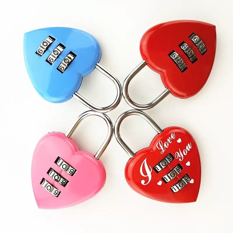 2pc Mini Blue and Pink Combination Lock, Heart Shape 3