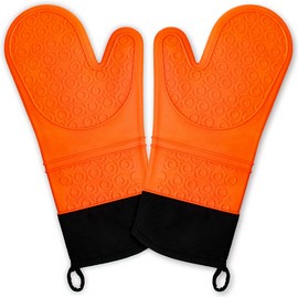 Chrider Silicone Non Slip Heat Resistant Waterproof Oven Mitts Set Cooking Gloves Orange