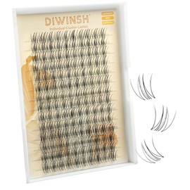 DIWINSH Wispy Cluster Lashes 140 Pcs 12 mm Natural Individual Eyelashes D Curl DIY Clear Band Cluster Eyelash Extensions Thin Lash Your Look at Home for Beginners (ME-12 mm)