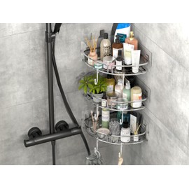 Simple Houseware Bathroom Adhesive Wall Mount Single-Tier Corner Shelf Shower Caddy, Chrome, (Set of 3)