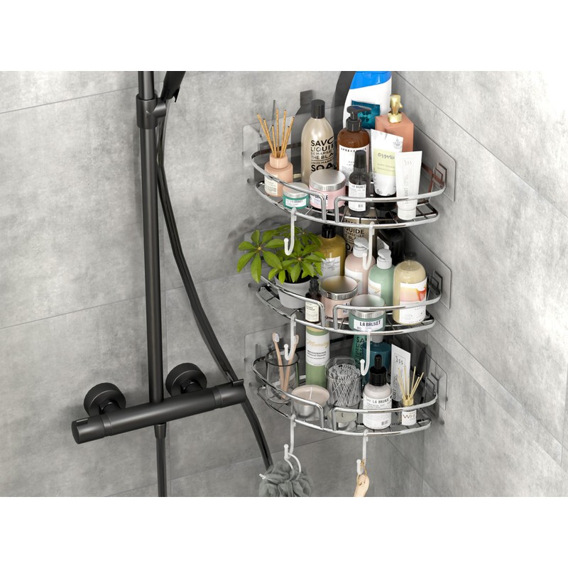 Simple Houseware Bathroom Adhesive Wall Mount Single-Tier Corner Shelf Shower