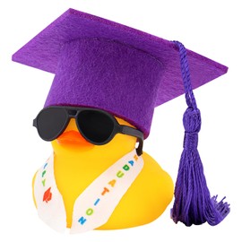 wonuu Mini Graduation Rubber Duck with Stole Sash Sunglasses Graduate Hat, Funny Graduation Gifts Rubber Ducks Graduation Rubber Ducky Grad Gift Car Decorations for Graduation Duckies, Purple