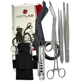 Artlab - Emt and First Responder Tool Kit Set of 6 :Adjustable Nylon Belt Pouch, Premium First Aid Gear: Emt Shears, 7.25" Bandage Scissors, 5.5" Forceps, 5.5"+4.5",Hemostat 5.5",Pen Light