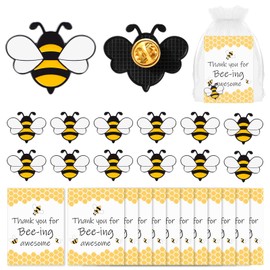 Misdary Employee Appreciation Gift Team Gift for Coworker Bee Lapel Pin Bee Badge Organza Bag Cards Thank You Gifts (25 Sets)