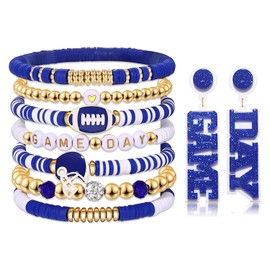 PHALIN Game Day Bracelet for Women Football Charm Bracelet Heishi Beaded Sport Stretch Bracelet Game Day Outfits Accessories Party Favor Gifts (Color D)