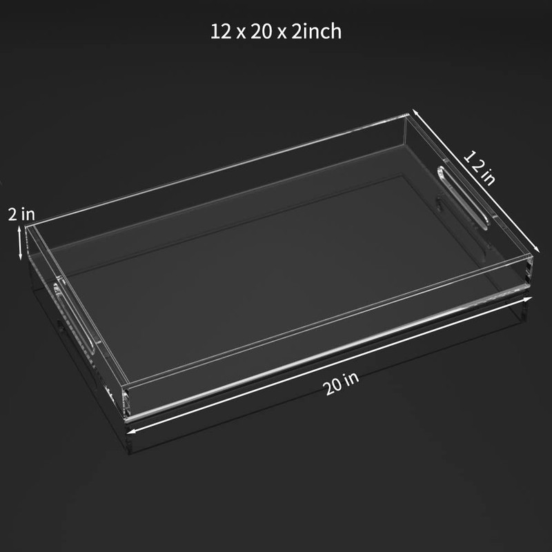 NIUBEE Acrylic Serving Tray 12x20 Inches -Spill Proof- Clear Decorative