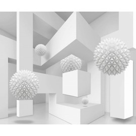 Reyhui 3D Wallpaper Abstract Tunnel Space Stereo Wall Mural Metal Ball Tapiz para Pared for Bedroom Living Room TV Background Wall Studio（Not Peel and Stick）