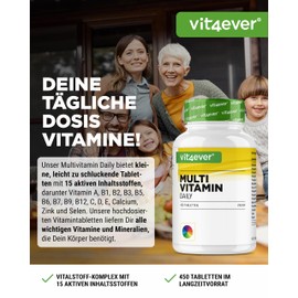 Multivitamin Daily - 450 Tabletten mit Bioaktiv-Formen - 15 Monate Vorrat - Wertvolle Mineralien & alle A-Z Vitamine - Vegan