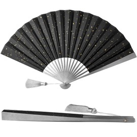 FEGVE Titanium Fan, Men's, Black, Foldable, Gentleman, Kimono Accessories, Yukata, Fireworks, Festivals, Heat Protection, Tai Chi Kung Fu (9 inch)