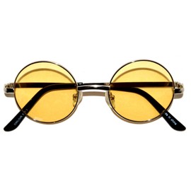 Round Retro Vintage Circle Style Tint Sunglasses Metal Frame Yellow Tinted Lens 43mm UVB