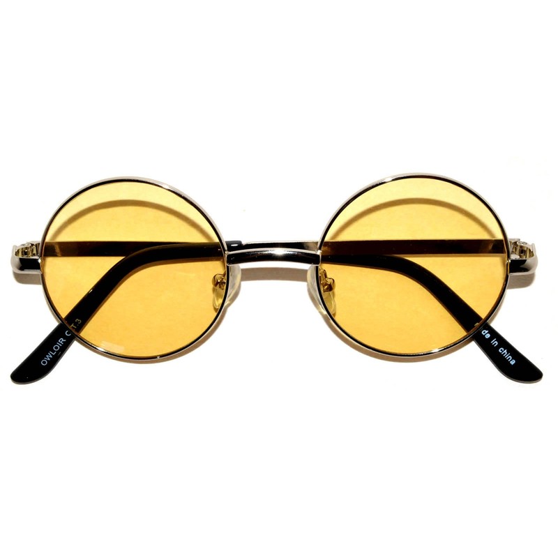Round Retro Vintage Circle Style Tint Sunglasses Metal Frame Yellow