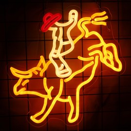 Rodeo Neon Sign, Cowboy Rides Bull Neon Light, Bull Riding Led Sign, Western Man Rides Light Up Sign Rodeo Room Wall Art Decoration gifts for men