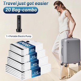 UPGOGO Combo 20 Pack Travel Vacuum Bags for Luggage with Portable Electric Pump,Vacuum Seal Bags for Clothing,Packing Cubes Compression,Cruise Ship and Travel Essentials